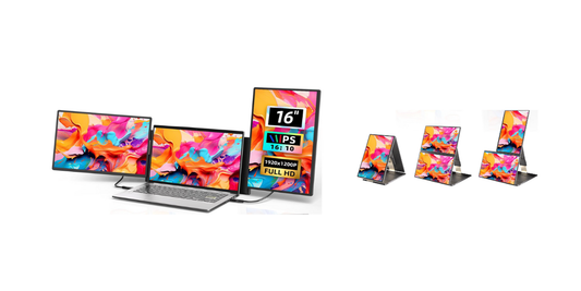 Triple Screen Laptop Monitor Extender - 16-inch FHD 1200P Plug & Play