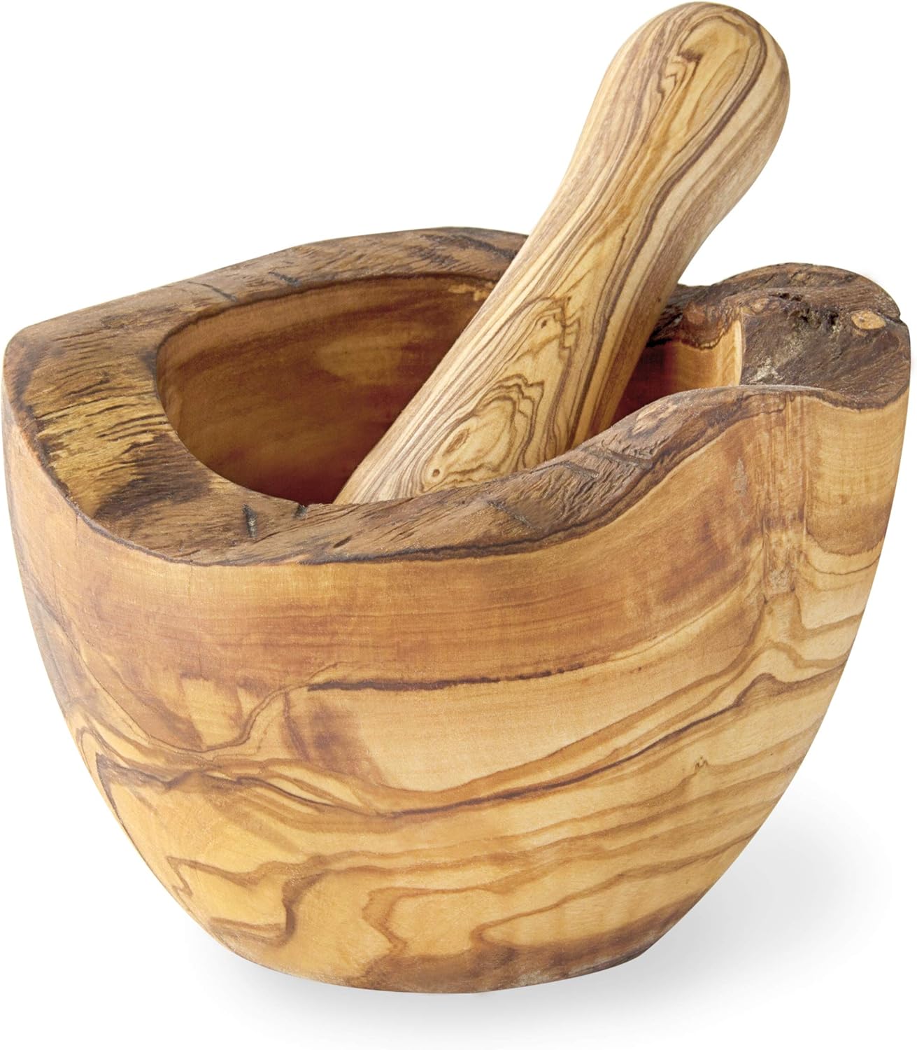 Olive Wood Mortar & Pestle - Large 6 inch Diameter