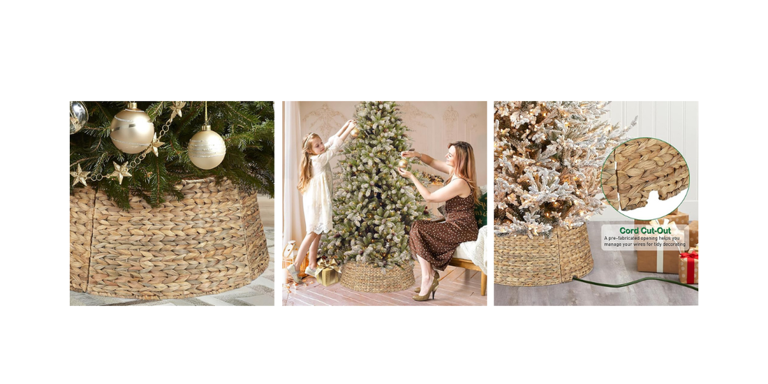 26" Rustic Farmhouse, 5-Piece Rattan Christmas Tree Collar