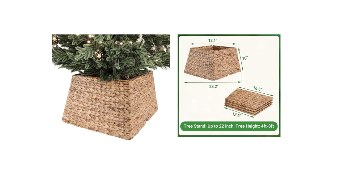 23 Inch Water Hyacinth Woven Christmas Square Tree Collar