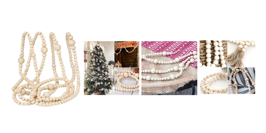 12 Feet, Wood Bead Garland for Christmas Tree
